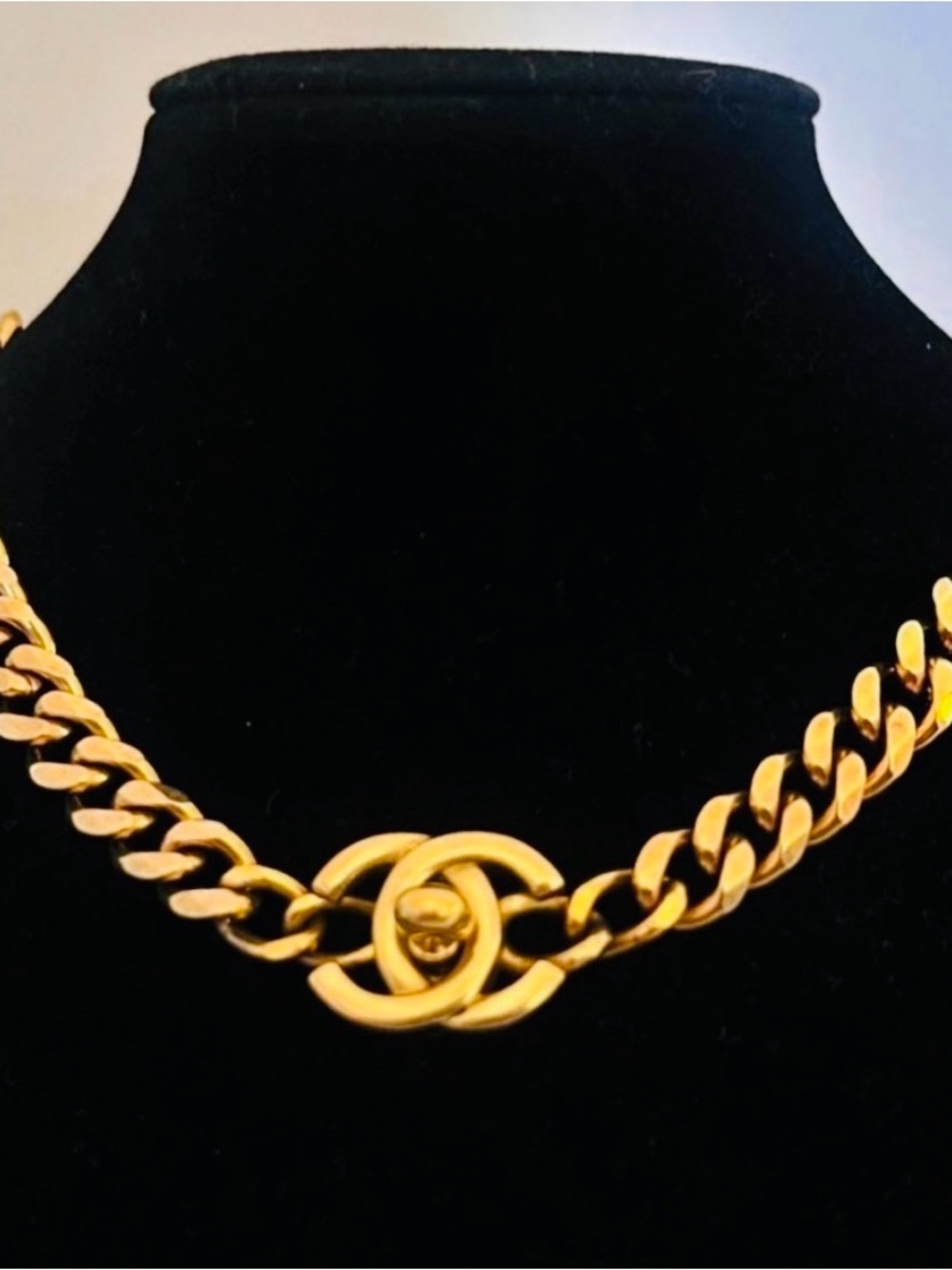 CHANEL Gold Chunky Curb Chain CC Turnlock Necklace